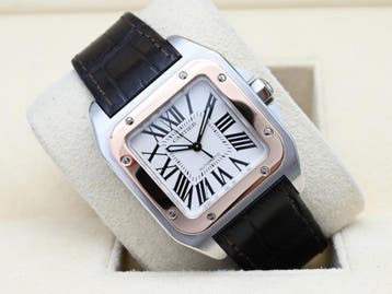 Cartier Santos Ref. W20107X7 Year 2016 (Box & Papers), Handtassen en Accessoires, Horloges | Heren, Overige merken, Leer, Polshorloge