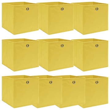 vidaXL Opbergboxen 10 st 32x32x32 cm stof geel, Verzenden, Nieuw