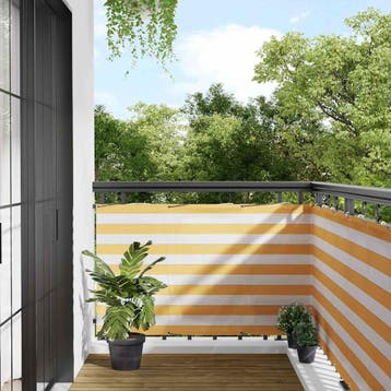 vidaXL Balkonscherm Geel en Wit Gestreept 90x1000 cm, Tuin en Terras, Verzenden, Nieuw