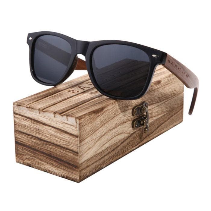Zonnebril Walnoot met Houten Kistje - UV400 en Polaroid, Handtassen en Accessoires, Zonnebrillen en Brillen | Heren, Nieuw, Verzenden
