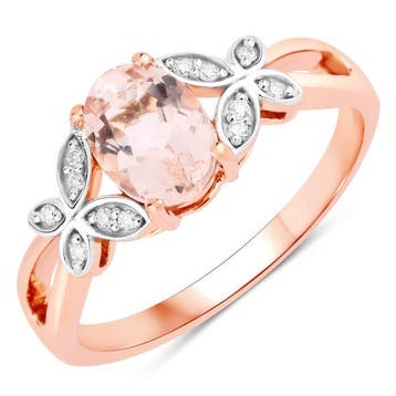 Bague - 14 carats Or rose - 0.88ct. tw. Morganite - Diamant, Nieuw