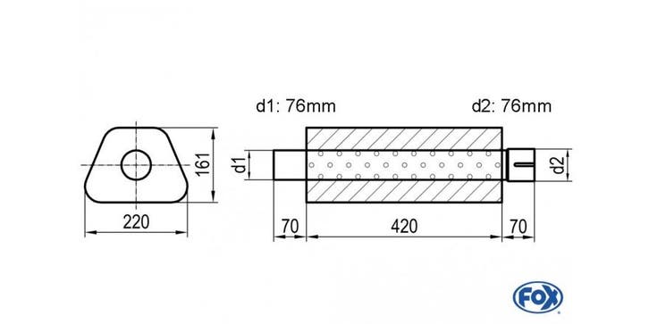 FOX Uni-demper trapezium met mof - verwerking 644 220x161mm,, Autos : Pièces & Accessoires, Systèmes d'échappement, Envoi