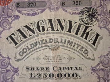 Tanzania. 5 x 5 Shillings 1928 Tanganyika Goldfields Ltd