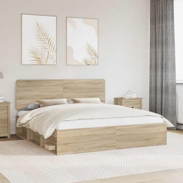 vidaXL Bedframe met hoofdeinde Sonoma 180 x 200 cm Massief, Huis en Inrichting, Verzenden, Nieuw