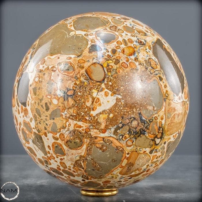 Natuurlijke eerste kwaliteit luipaardjaspis Sphere- 2602.18, Verzamelen, Mineralen en Fossielen