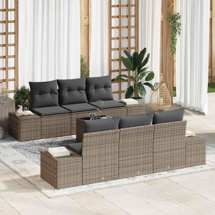 vidaXL Tuinbank Set met kussen met opslag 8 pcs Grijs poly, Tuin en Terras, Tuinsets en Loungesets, Nieuw, Verzenden