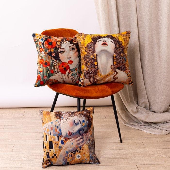 AA212 - 3 artistieke kussenslopen 45×45 cm - Tribuut aan, Antiek en Kunst, Antiek | Tapijten, Tafelkleden en Textiel
