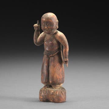 Beeld van Baby Siddhartha Boeddha - Buxushout - Japan - Edo