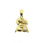 Gouden hanger van twee honden met zirconia (Hanger of bedel), Ophalen of Verzenden, Gebruikt, Goud, Overige merken