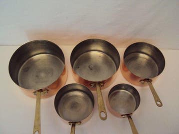 Magnifique lot 5 casseroles cuivre étamée - Steelpan -, Antiquités & Art