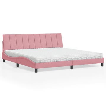 vidaXL Bed met matras Hanko fluweel roze 200x200 cm, Verzenden