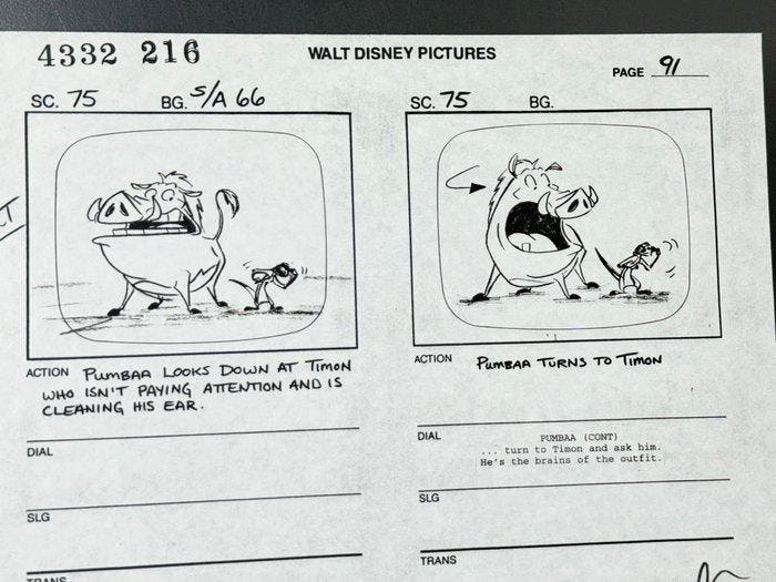 Walt Disney - Productie-storyboardpagina, ondertekend door, Verzamelen, Disney