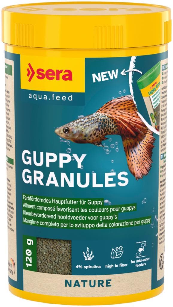 Sera Guppy Granules 100ml (Granulaat, pallets en sticks), Animaux & Accessoires, Poissons | Aquariums & Accessoires, Enlèvement ou Envoi