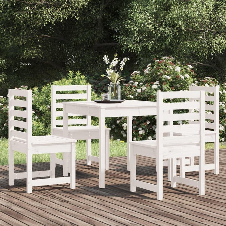 vidaXL 5-delige Tuinset massief grenenhout wit, Jardin & Terrasse, Ensembles de jardin, Envoi