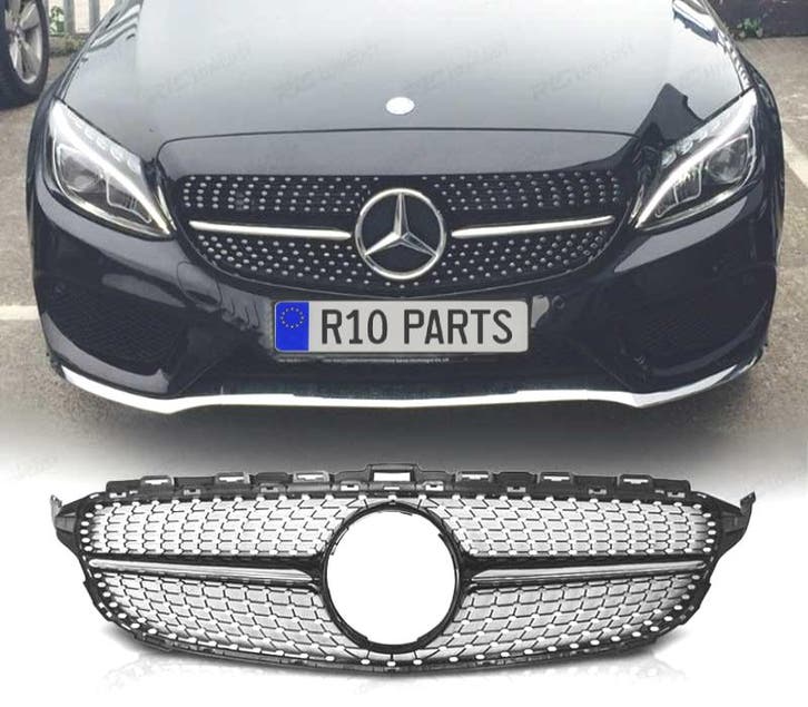 CALANDRE MERCEDES CLASSE C W205 14-18 LOOK AMG NOIR CHROMÉ D, Auto-onderdelen, Carrosserie, Verzenden