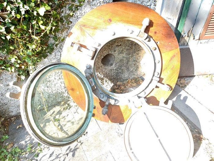 Porthole - Verguld messing, Antiquités & Art, Curiosités & Brocante