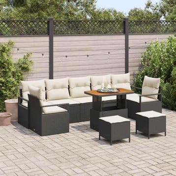 vidaXL Tuinbank Set 10 st Zwart poly rattan, Verzenden