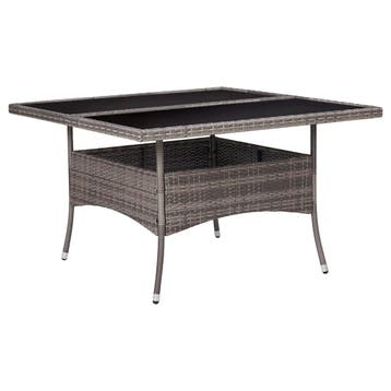 vidaXL Tuintafel poly rattan en glas grijs, Tuin en Terras, Tuintafels, Verzenden, Nieuw