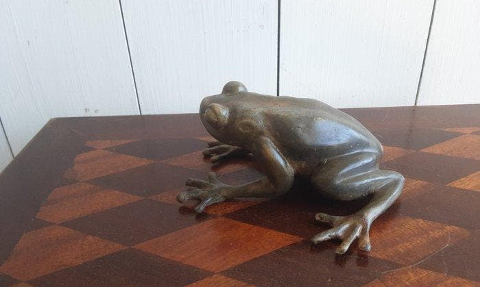 Figuur - Kikker - Brons, Antiquités & Art, Curiosités & Brocante