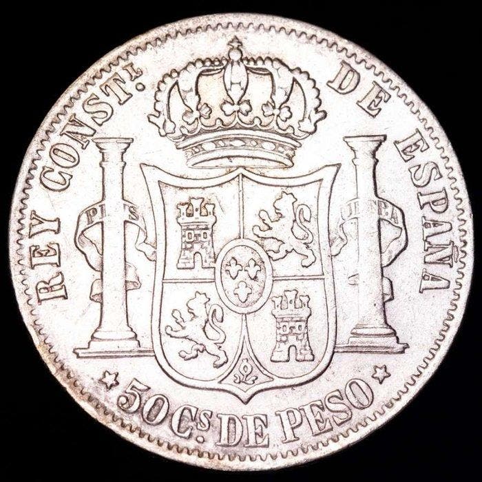 Spanje. Alfonso XII. 50 centavos 1882 Manila Calico 119., Timbres & Monnaies, Monnaies | Europe | Monnaies non-euro