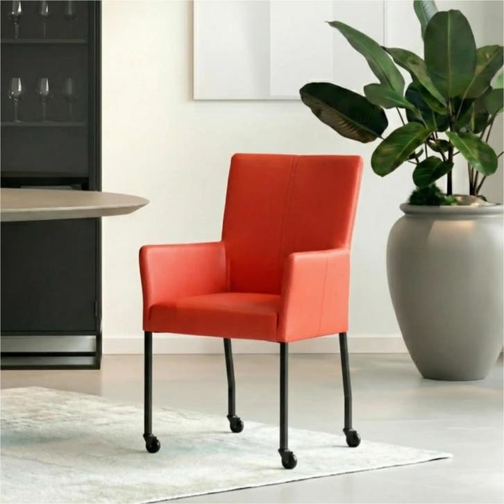 Leren eetkamerstoel Deal met armleuning - Hermes Lipstick, Maison & Meubles, Chaises, Enlèvement ou Envoi
