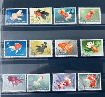 China - Collectie / Uitzoeker China daarbij Goudvissen, Gestempeld