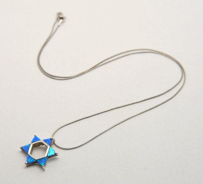 Opaal - 925 zilver - Davids Joodse Ster - Judaica - Blauwe, Antiquités & Art, Antiquités | Livres & Manuscrits