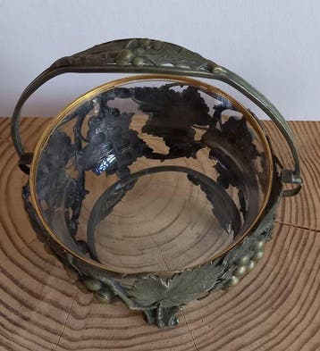 Bonbon mand - Glas, Koper - Antieke bonbonniere