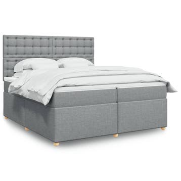 vidaXL Boxspring met matras stof lichtgrijs 200x200 cm, Verzenden, Nieuw