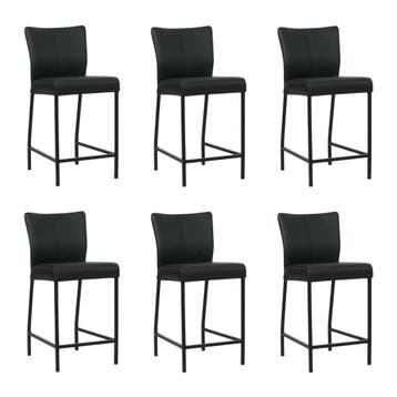 Set van 6 Leren barkruk Revolt laag - Toledo Nero (zwart) -, Nieuw, Leer, Ophalen of Verzenden, 90 cm of meer