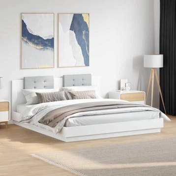 vidaXL Bedframe met hoofdbord en LED-verlichting wit 160x200, Verzenden