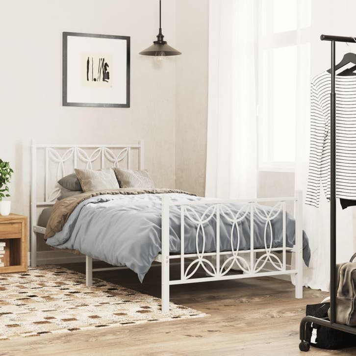 vidaXL Bedframe met hoofd- en voeteneinde metaal wit 80x200, Huis en Inrichting, Slaapkamer | Bedden, Nieuw, Verzenden
