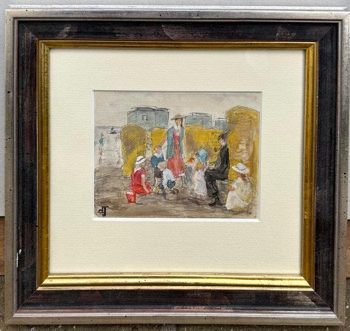 Johan Antoni de Jonge (1864-1927) - Dagje aan het strand, Antiek en Kunst, Kunst | Schilderijen | Klassiek