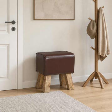 vidaXL Bank 40 x 30 x 45 cm Echt Leer Donkerbruin, Huis en Inrichting, Verzenden, Nieuw