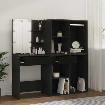 vidaXL Kaptafel met kastjes LED bewerkt hout zwart, Huis en Inrichting, Verzenden, Nieuw