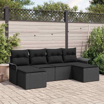 vidaXL Tuinbank Set 6 st Zwart poly rattan, Verzenden, Nieuw