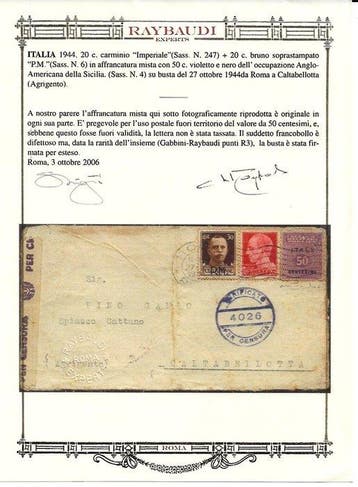 Italië 1944 - Gemengde frankeer op brief van Rome naar