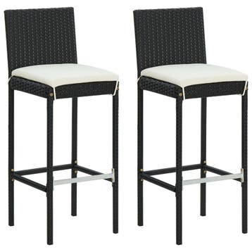vidaXL Tuinbarkrukken met kussens 2 st poly rattan zwart, Verzenden