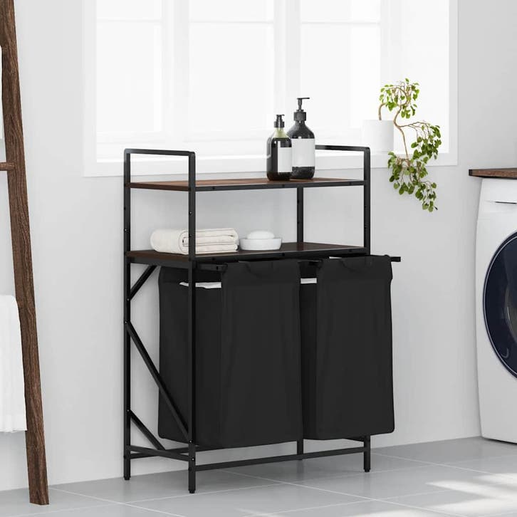 vidaXL Wasmand 2 vakken met planken bruin eikenkleurig, Maison & Meubles, Accessoires pour la Maison | Autre, Envoi