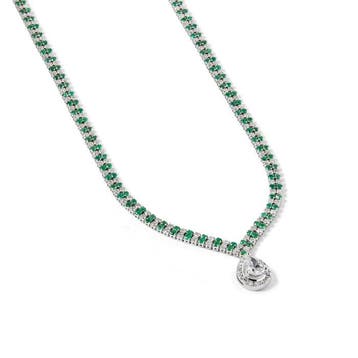 Halsketting - 14 karaat Witgoud - 5.44ct. tw. Smaragd -