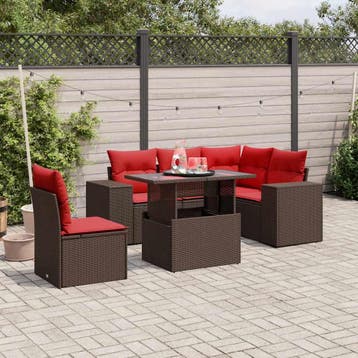 vidaXL 6-delige tuinbankset met kussens, bruin polyrotan, Verzenden