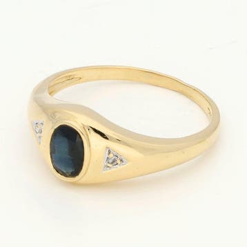 Bague - 18 carats Or jaune Saphir - Diamant, Nieuw