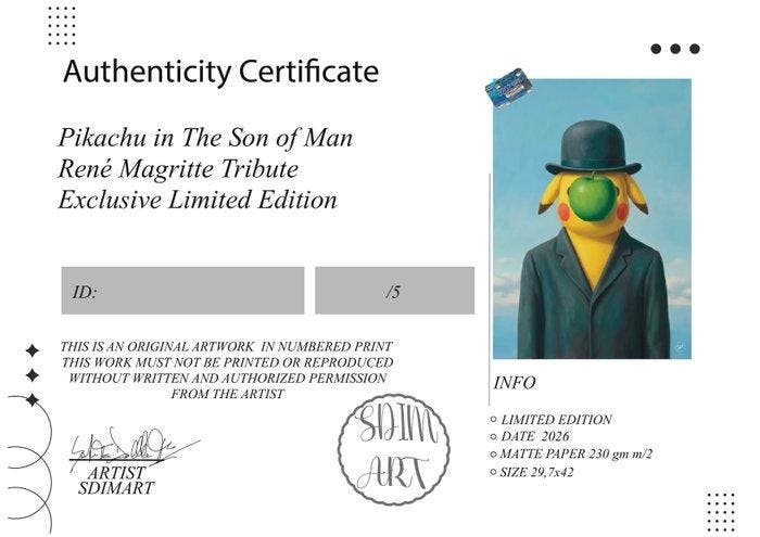 SDIMART 1996 - Pikachu in The Son of Man René Magritte, Games en Spelcomputers, Spelcomputers | Overige Accessoires