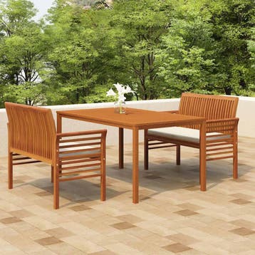 vidaXL 3-delige Tuinset met kussens massief acaciahout, Verzenden, Nieuw, Tuinset