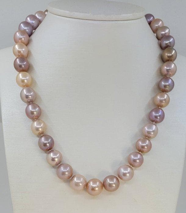 Zonder minimumprijs - Halsketting 10x14 mm ronde multi-roze, Bijoux, Sacs & Beauté, Colliers