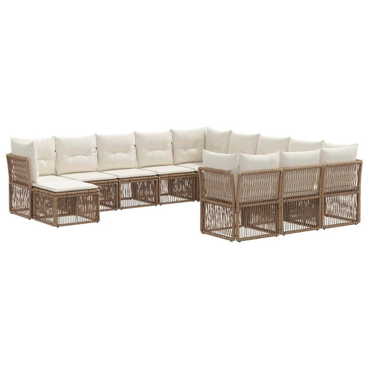 vidaXL Tuinbank Set 12 pcs Beige poly rattan, Tuin en Terras, Tuinsets en Loungesets, Nieuw, Verzenden