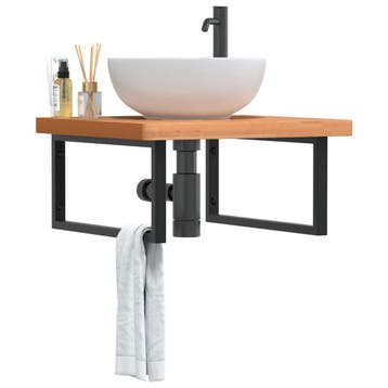 vidaXL Badkamer wandschap staal en massief beukenhout, Verzenden