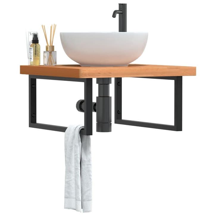 vidaXL Badkamer wandschap staal en massief beukenhout, Maison & Meubles, Tables | Coiffeuses, Envoi