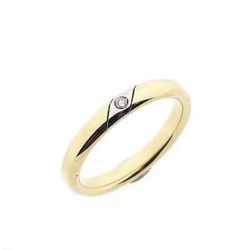 Bicolor gouden trouwring met diamant; 0,02 ct., Handtassen en Accessoires, Ringen, Gebruikt, Ophalen of Verzenden, Kleiner dan 17