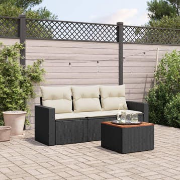 vidaXL 4-delige Loungeset met kussens poly rattan zwart, Verzenden, Nieuw, Loungeset